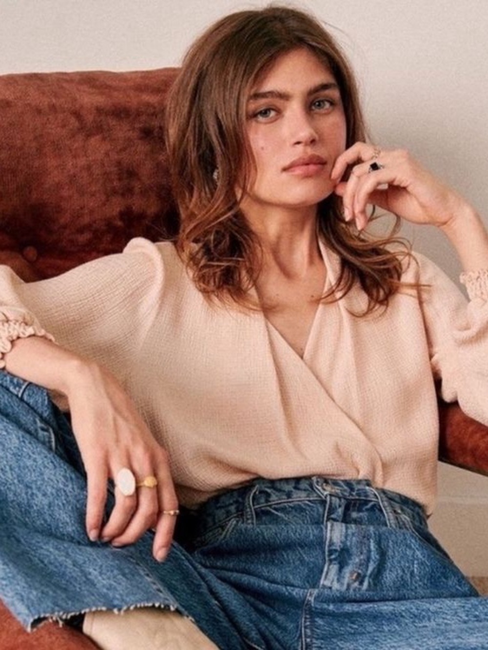 Sezane abelia drapery Blouse in nude mat Blush 34